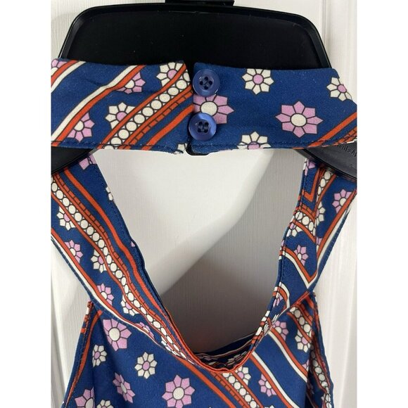 Lulus Blanca Womens Romper Size Large Blue Halter Shorts Flower Print Colorful - Picture 9 of 11